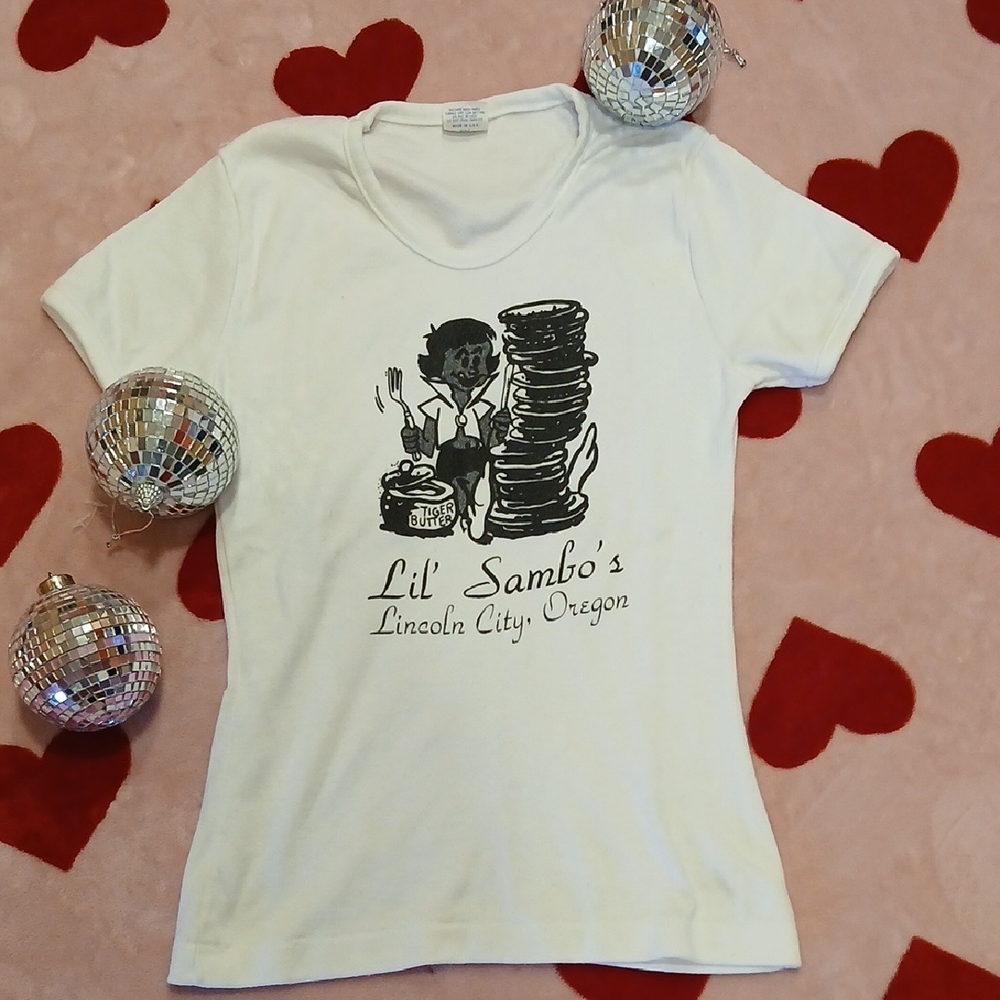 Rare 1960s Lil' Sambo's White  T-Shirt Htf Vintage Item